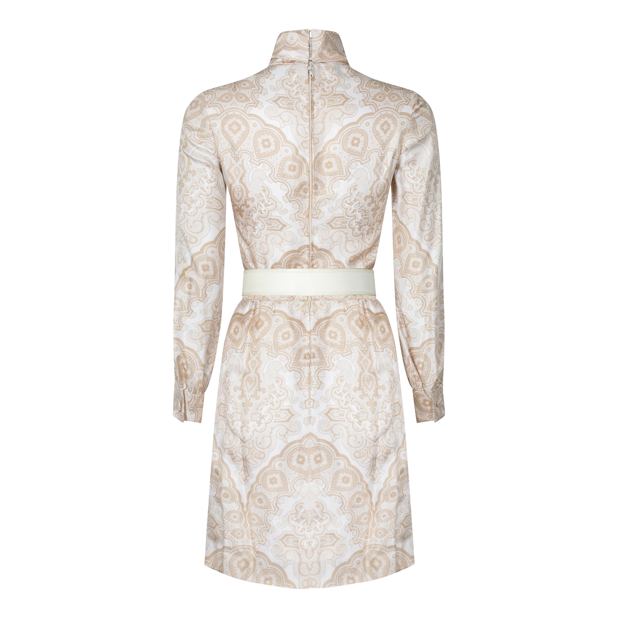 Gray 1970s Christian Dior Cream and Caramel Silk Dress