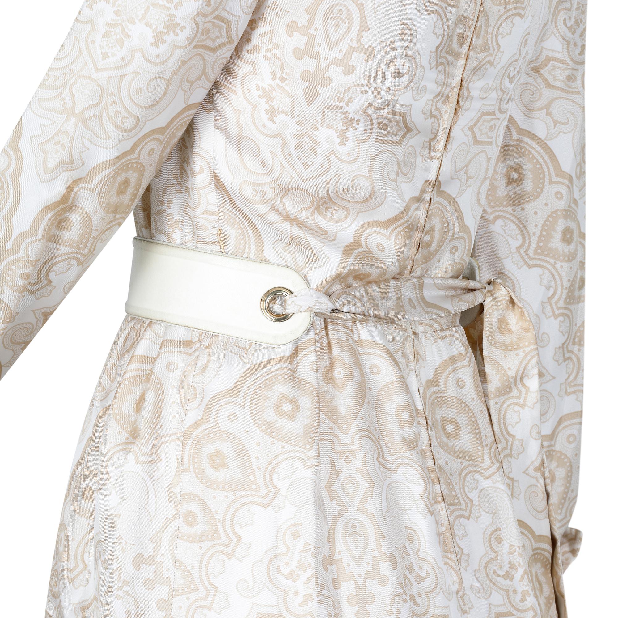 1970s Christian Dior Cream and Caramel Silk Dress In Good Condition In London, GB