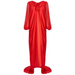 Retro 1970s Christian Dior Demi Couture Red Silk Chiffon Dress