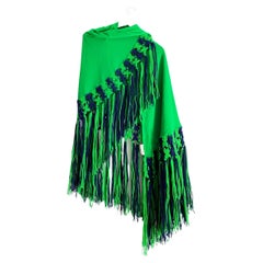 1970's Christian Dior Fringed Wool Green Shawl Poncho 