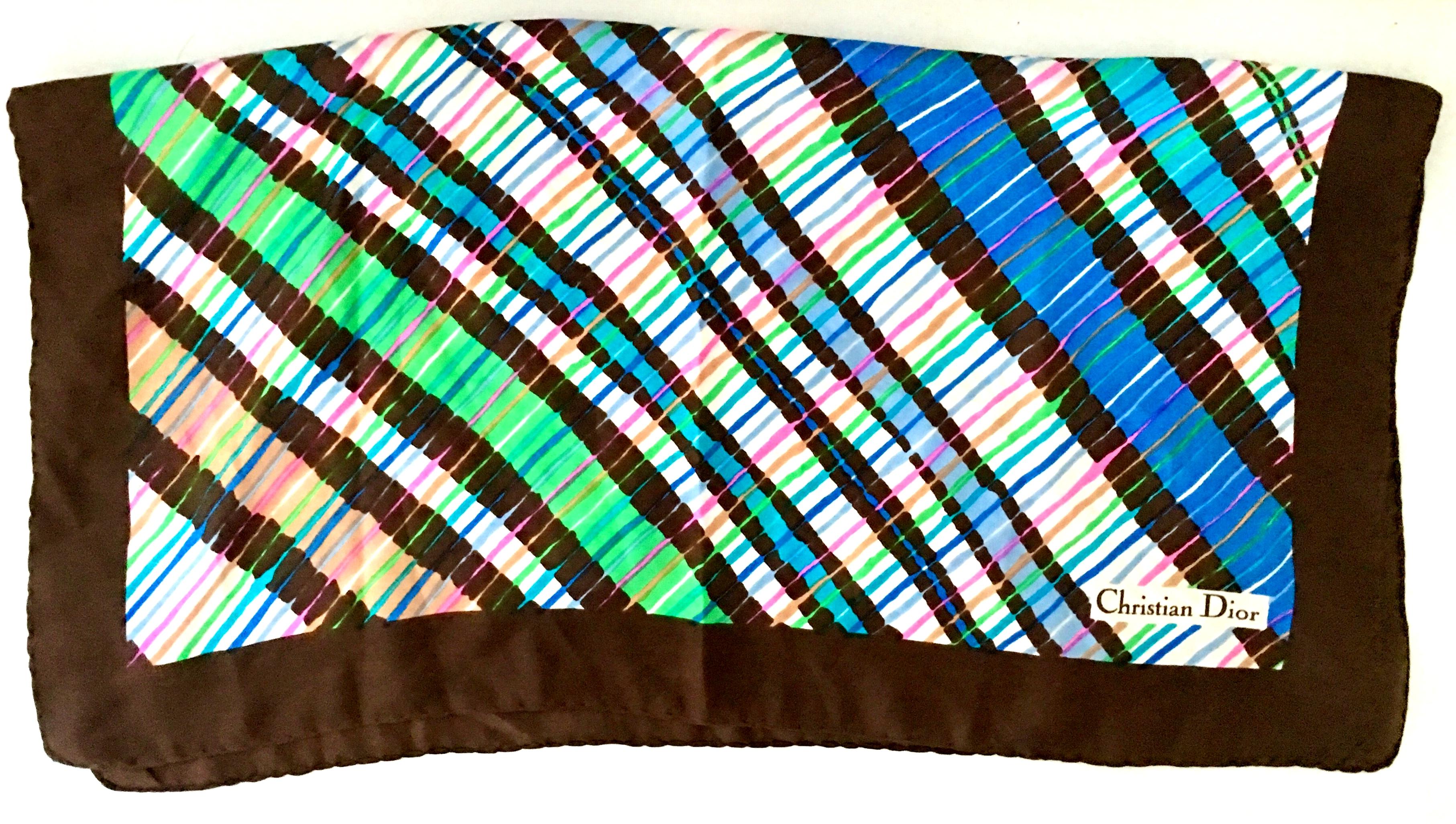 Black 1970'S Christian Dior Geometric Stripe Silk Scarf For Sale