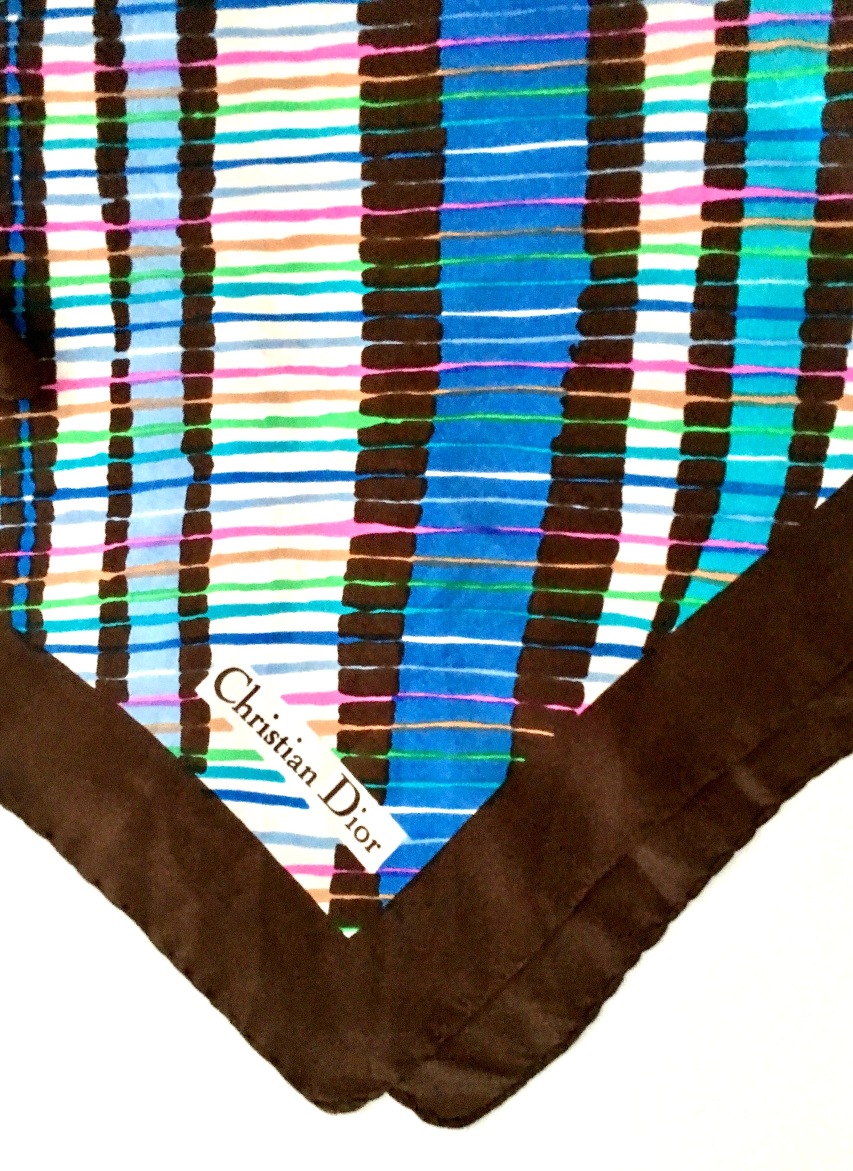 1970'S Christian Dior Geometric Stripe Silk Scarf In Good Condition For Sale In West Palm Beach, FL