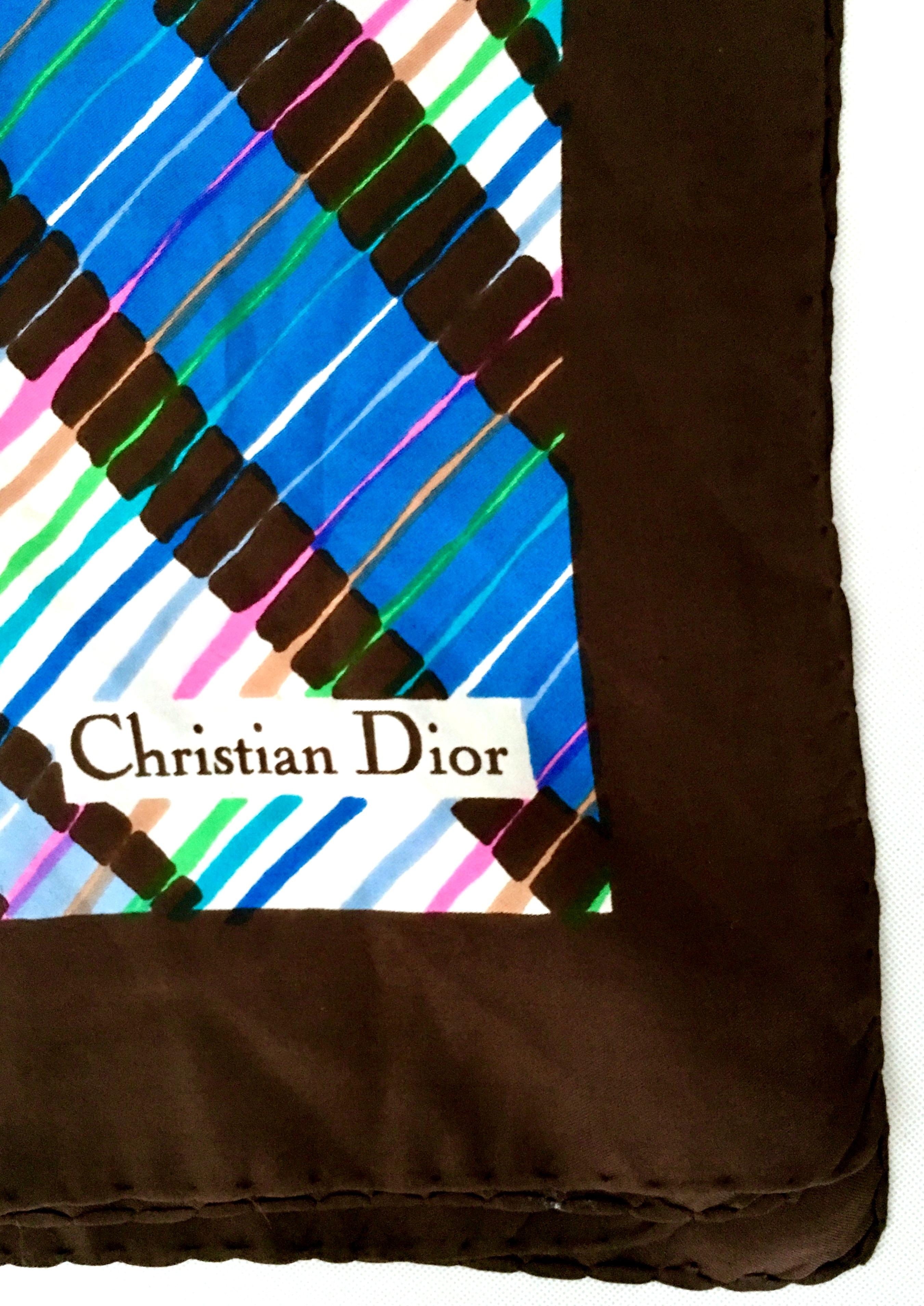 Women's or Men's 1970'S Christian Dior Geometric Stripe Silk Scarf For Sale