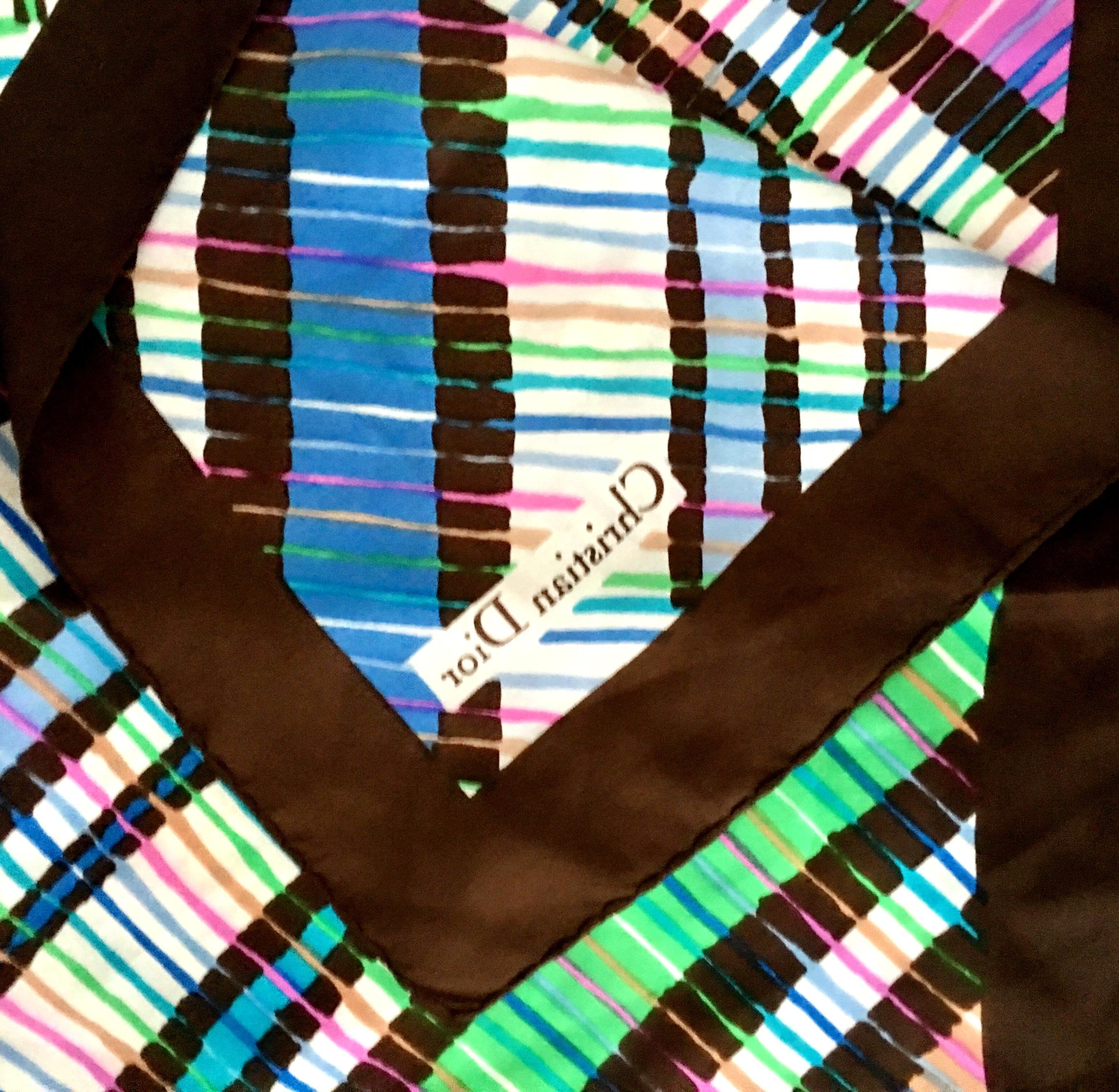 1970'S Christian Dior Geometric Stripe Silk Scarf For Sale 1