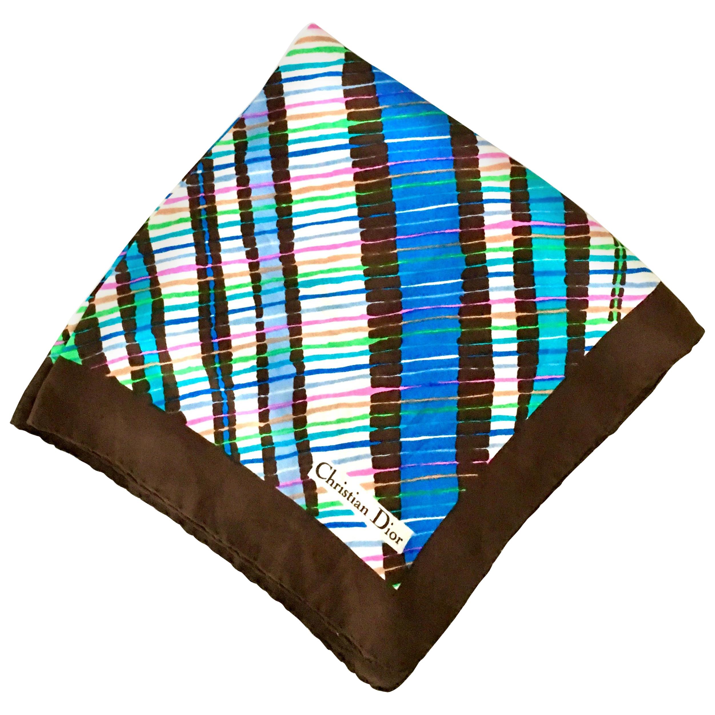 1970'S Christian Dior Geometric Stripe Silk Scarf For Sale