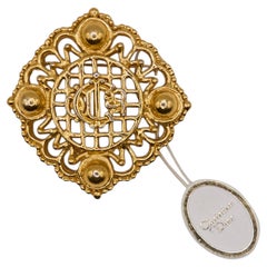 Christian Dior Gold Tone Brooch, 1970s Vintage, Unisex, New in Box