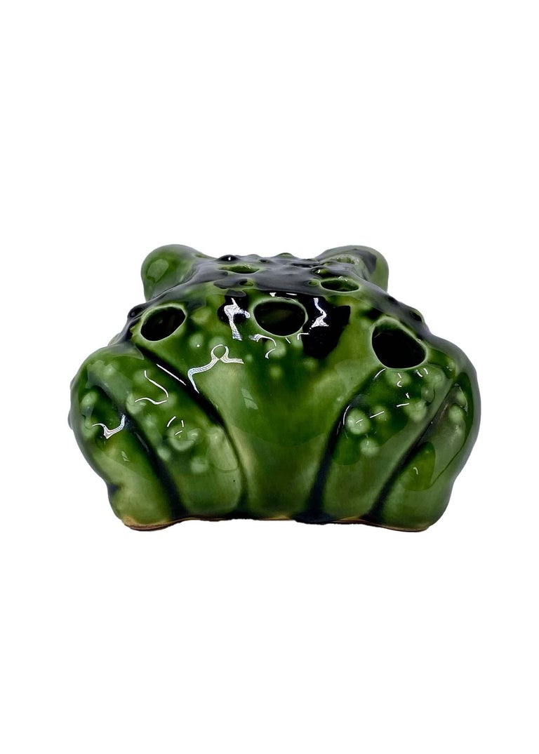 Women's or Men's 1970s Christian Dior Green Ceramic Frog Shaped Vintage Flower Frog For Sale