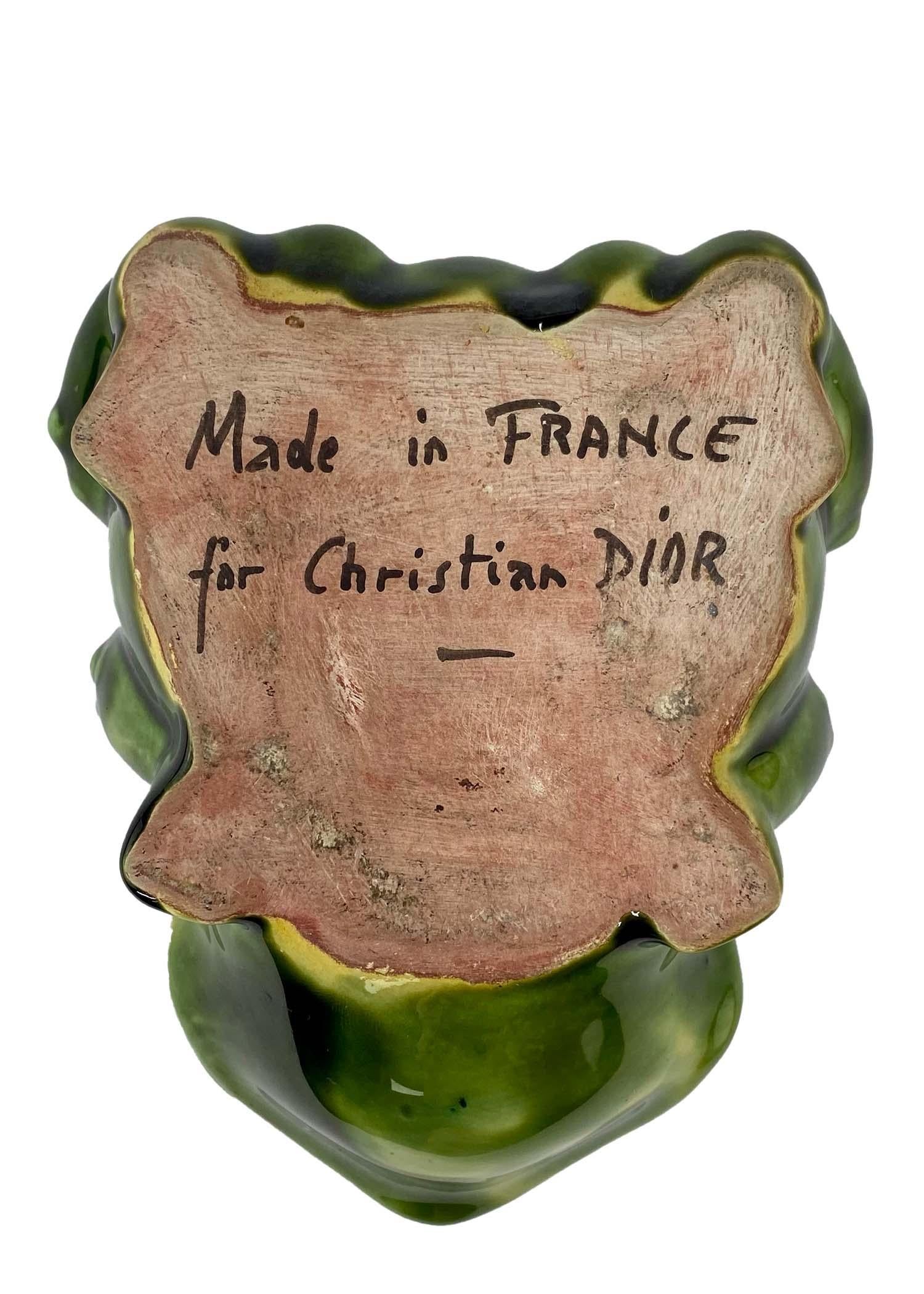1970s Christian Dior Green Ceramic Frog Shaped Vintage Flower Frog In Excellent Condition In West Hollywood, CA