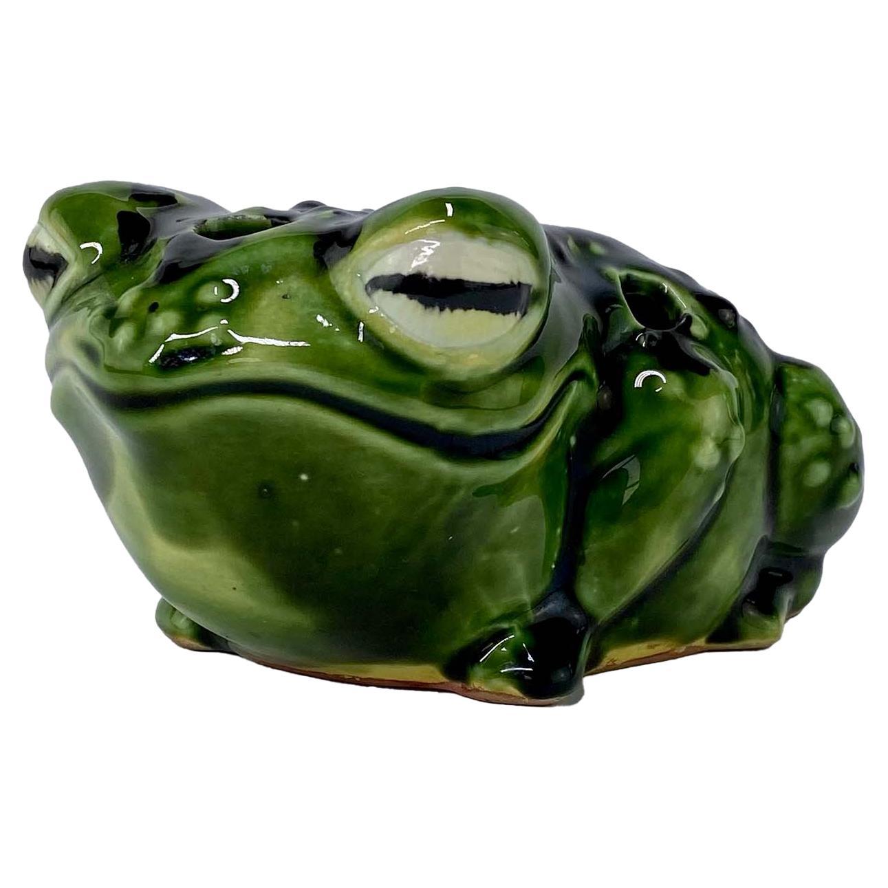 1970s Christian Dior Green Ceramic Frog Shaped Vintage Flower Frog