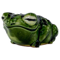 1970s Christian Dior Green Ceramic Frog Shaped Retro Flower Frog