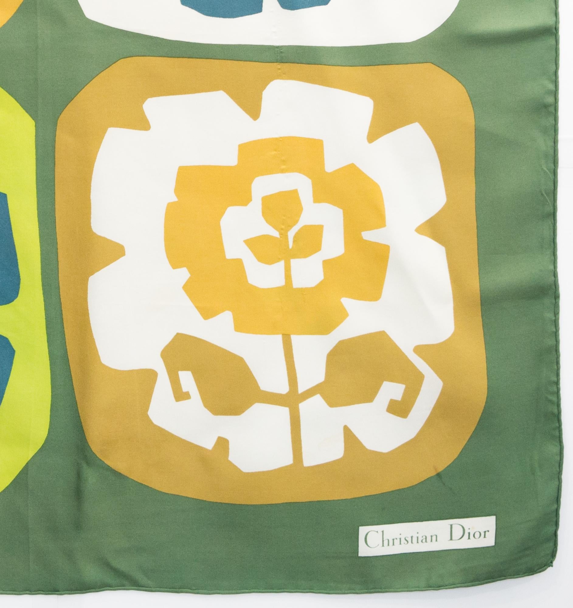 1970s Christian Dior Green Silk Scarf 2