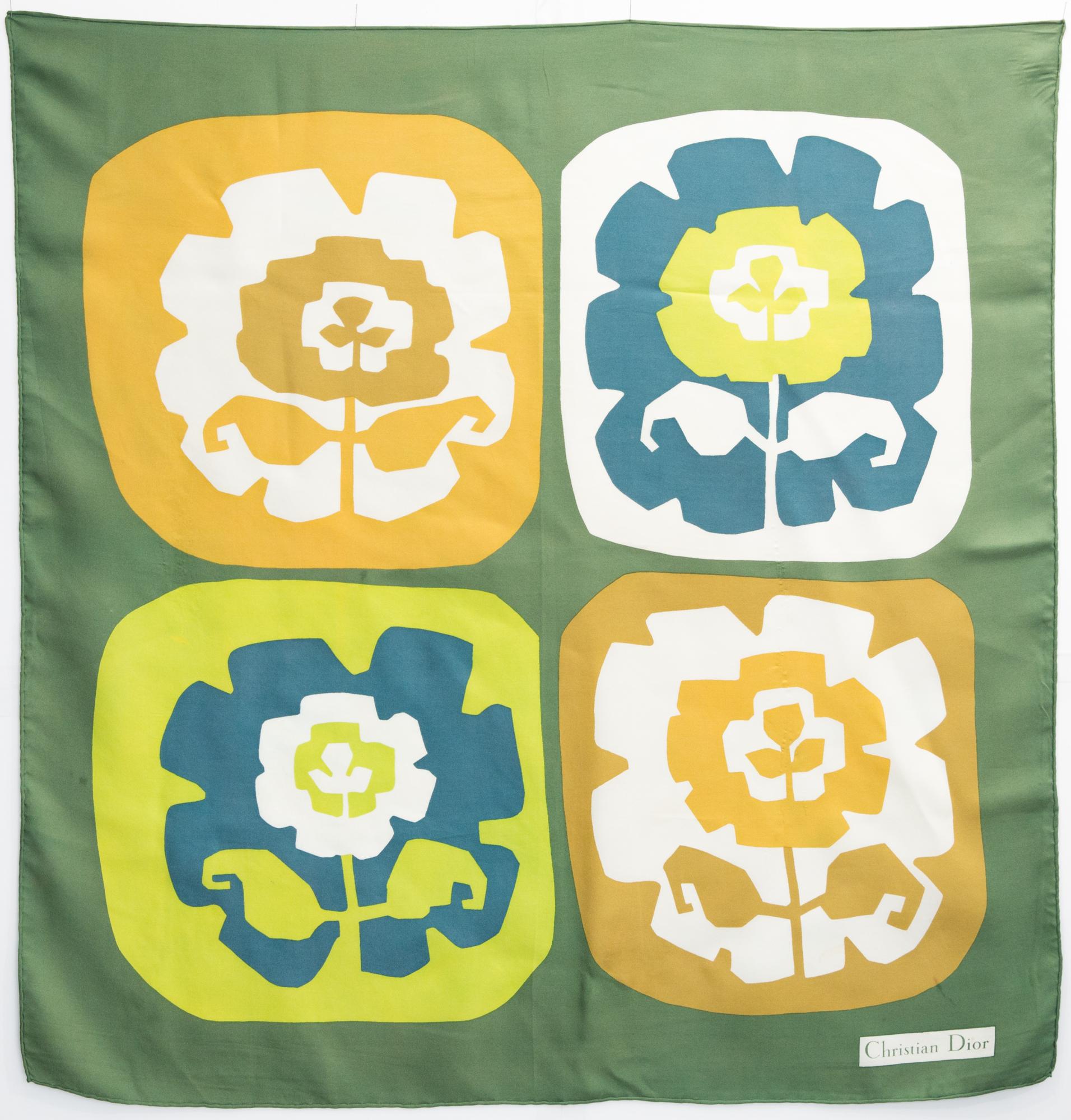 1970s Christian Dior Green Silk Scarf 3