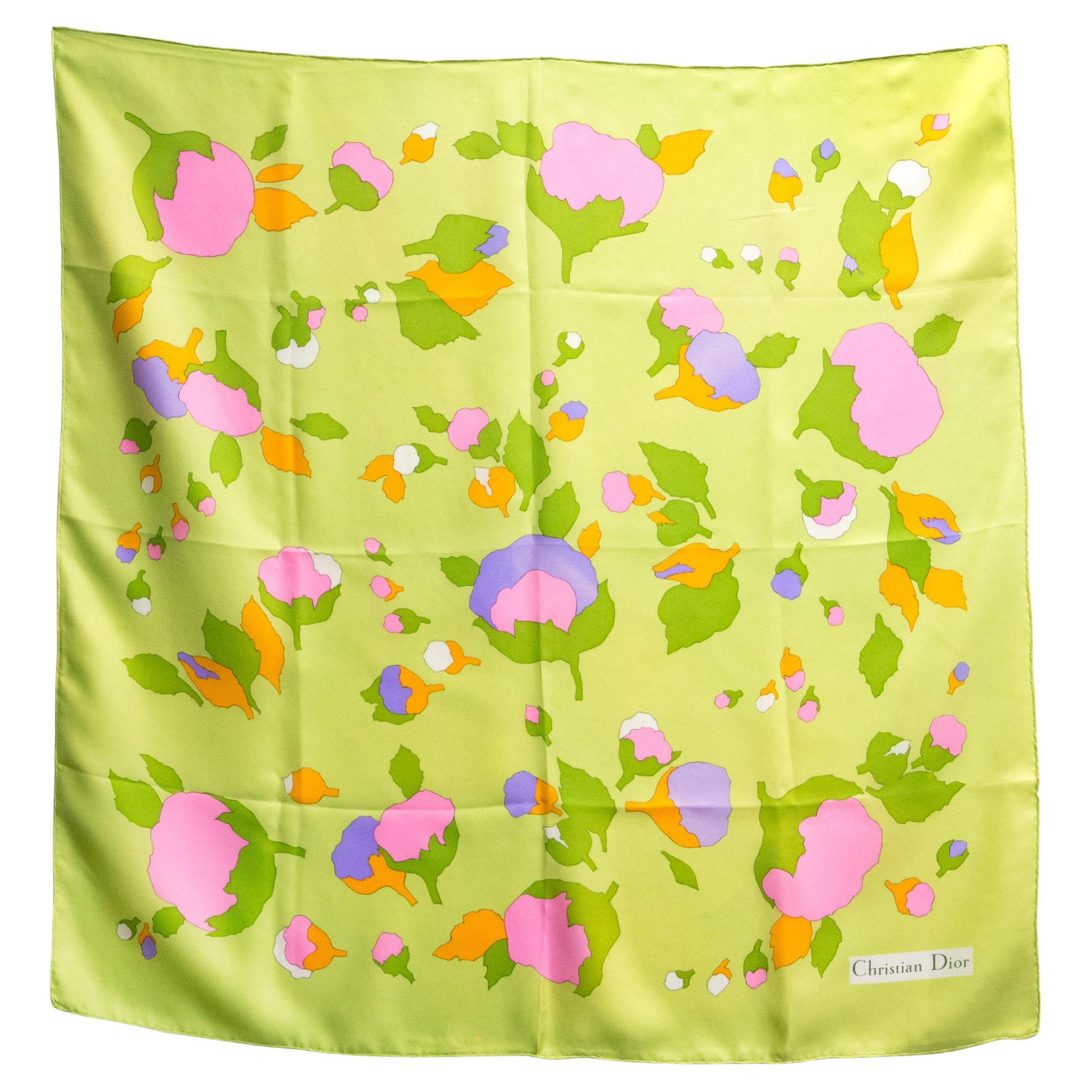 1970s Christian Dior Green Silk Scarf