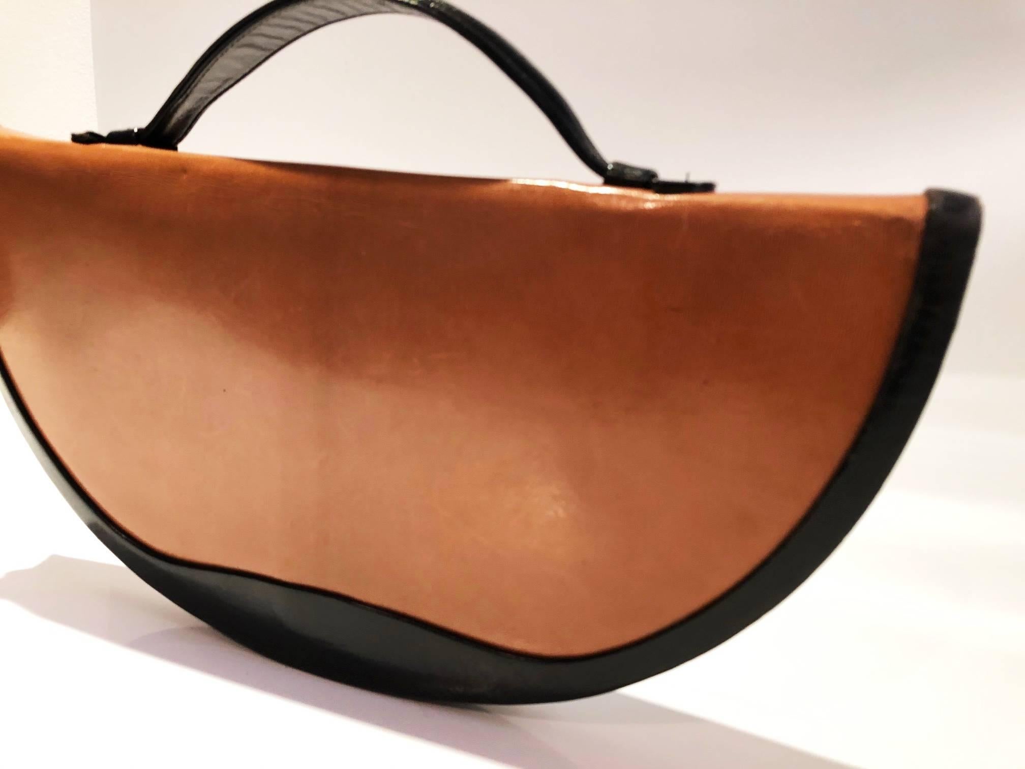 1970s Christian Dior Half Moon Leather Brown Black Clutch Bag In Good Condition In London, GB