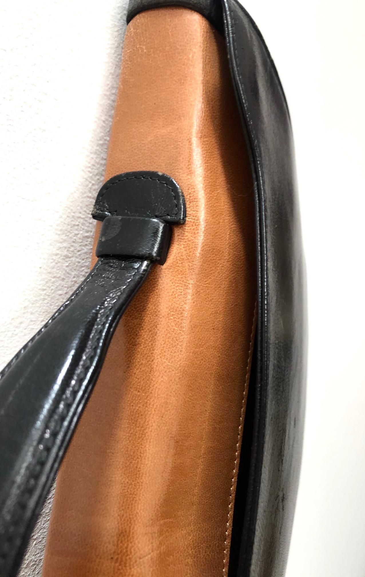 1970s Christian Dior Half Moon Leather Brown Black Clutch Bag 2