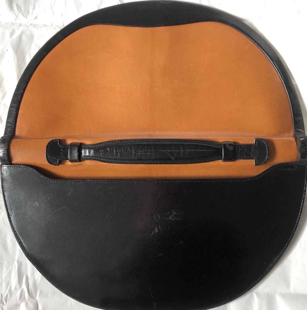 1970s Christian Dior Half Moon Leather Brown Black Clutch Bag 3