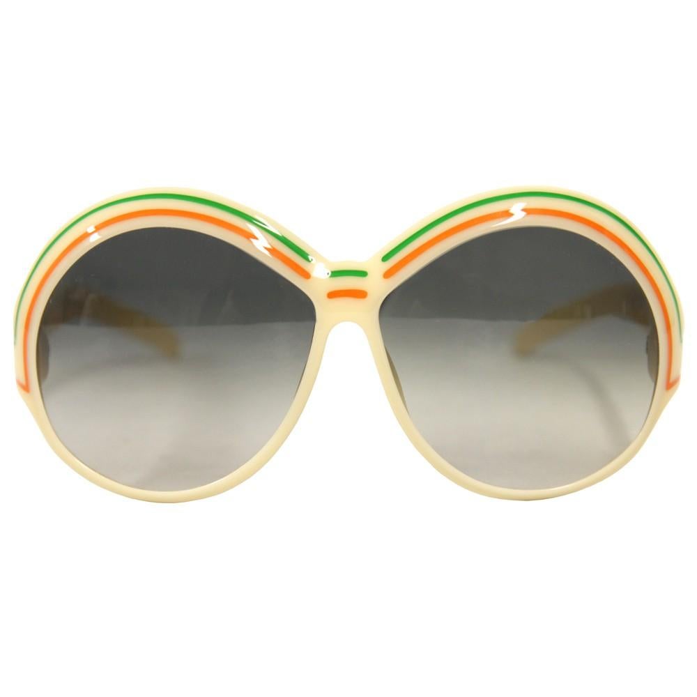 1970s Christian Dior Ivory, Green and Orange Oval Sunglasses