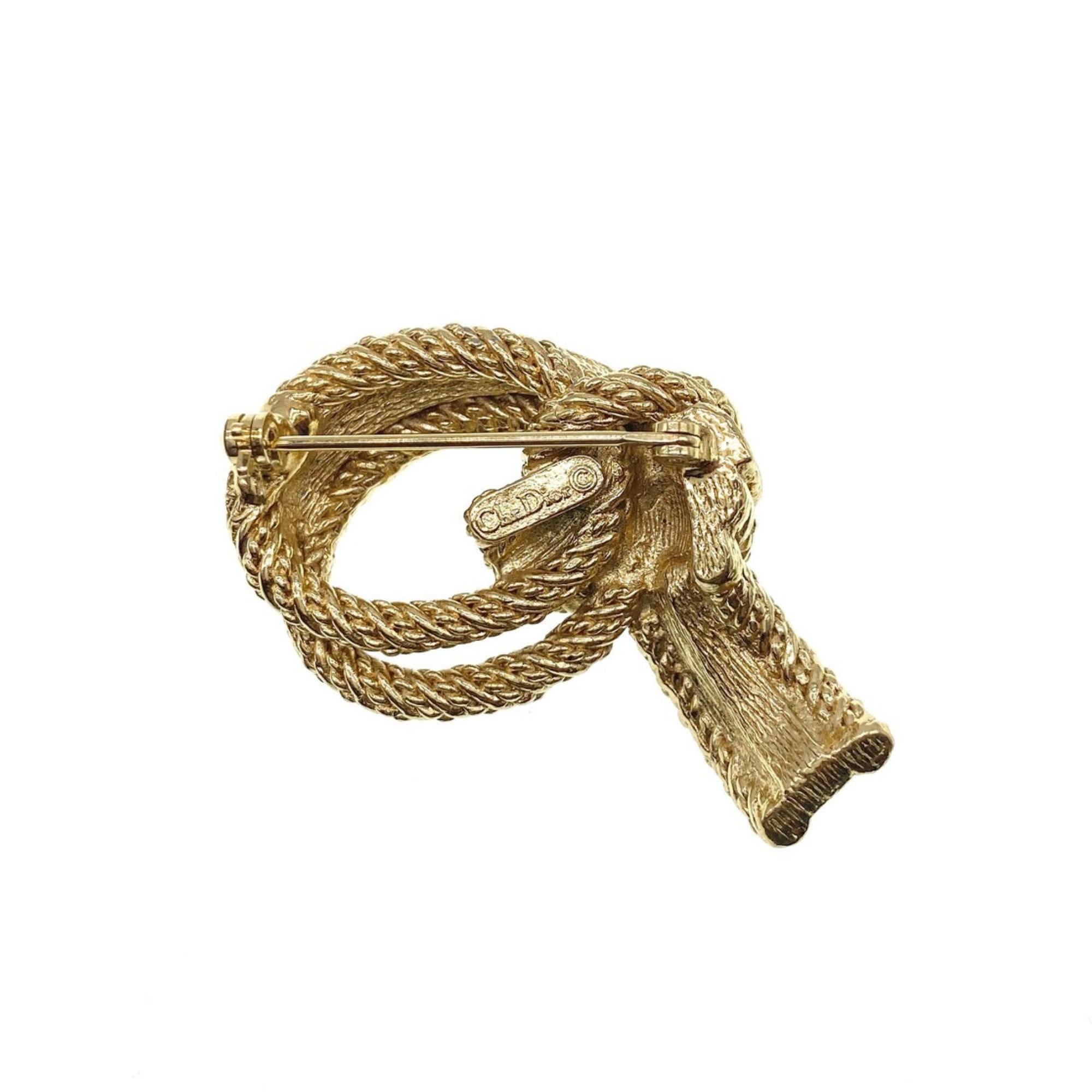 1970s Christian Dior Knotted Gold Rope and Crystal Brooch In Excellent Condition For Sale In London, GB