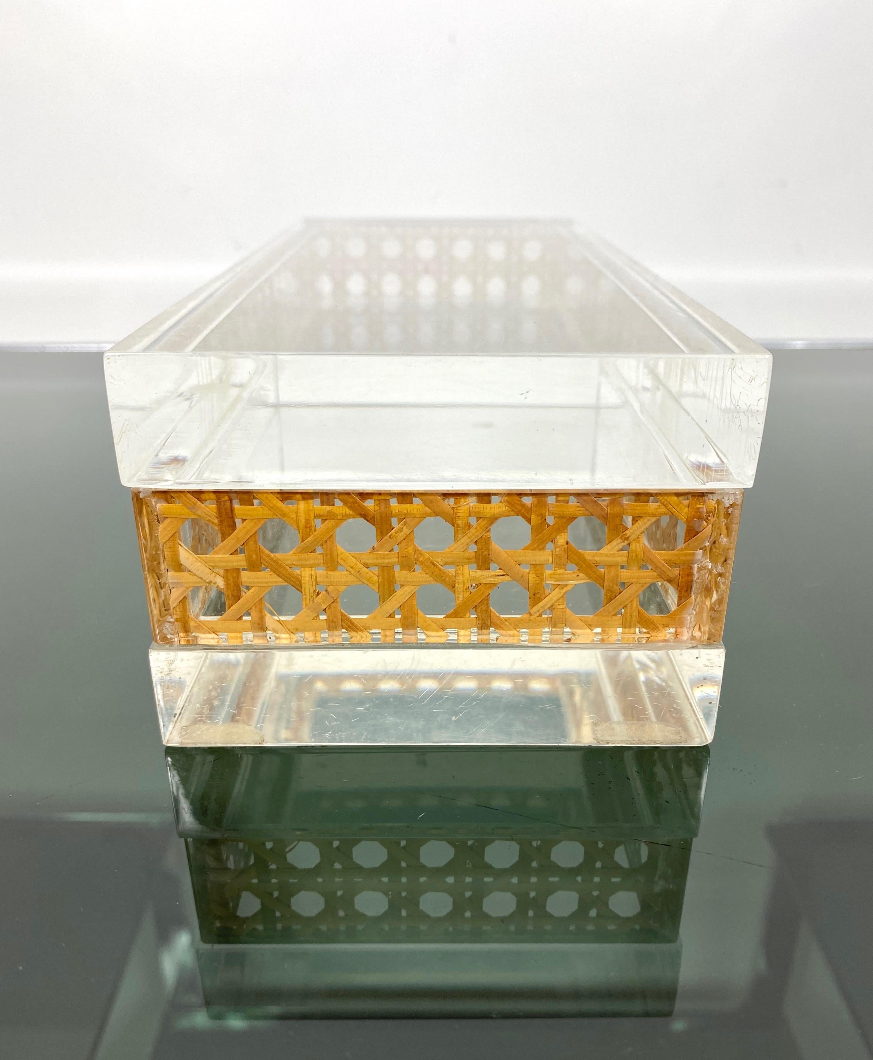1970s Christian Dior Lucite Decorative Box with Wicker Rattan Canework, France 9