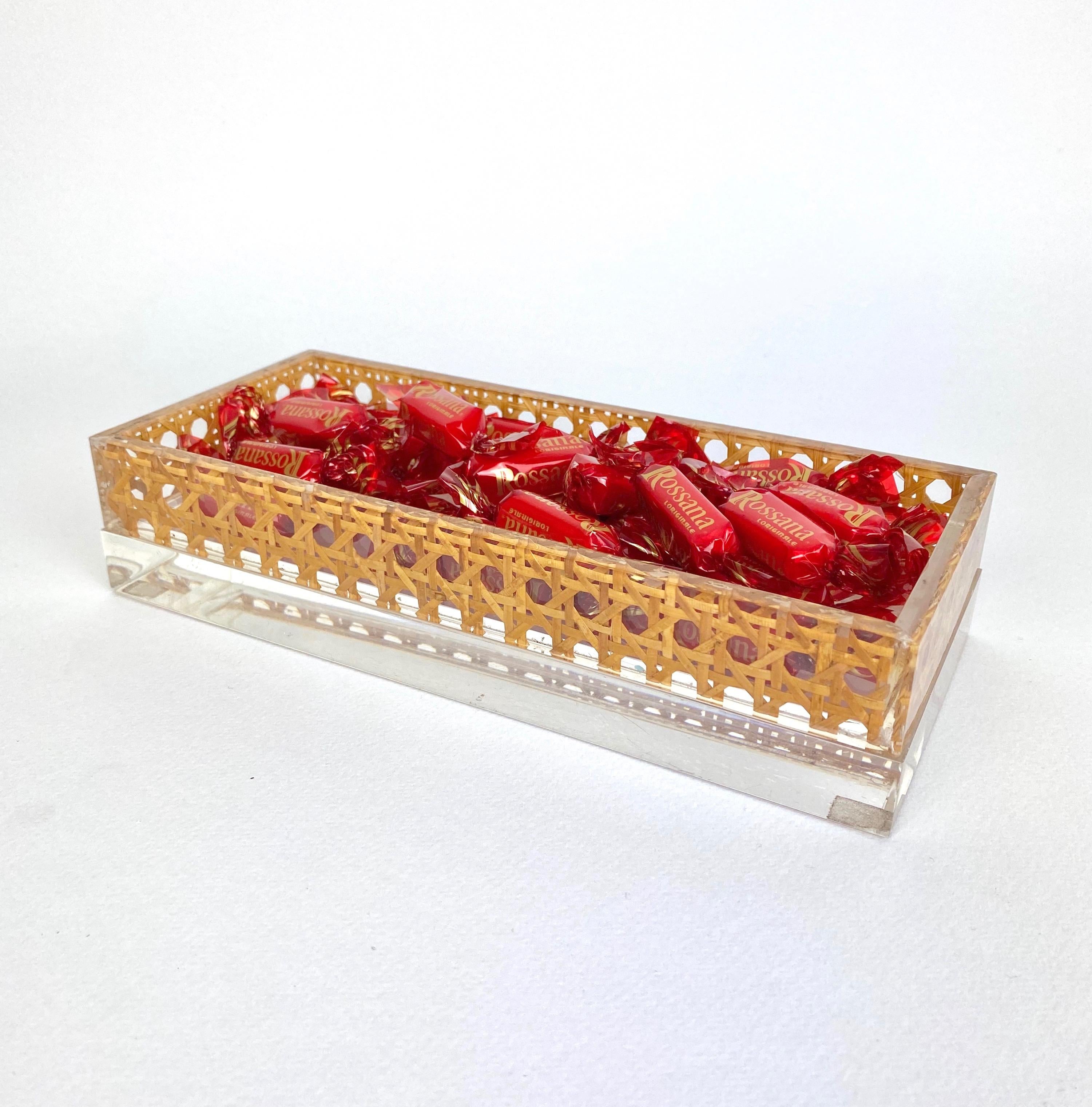 1970s Christian Dior Lucite Decorative Box with Wicker Rattan Canework, France 3