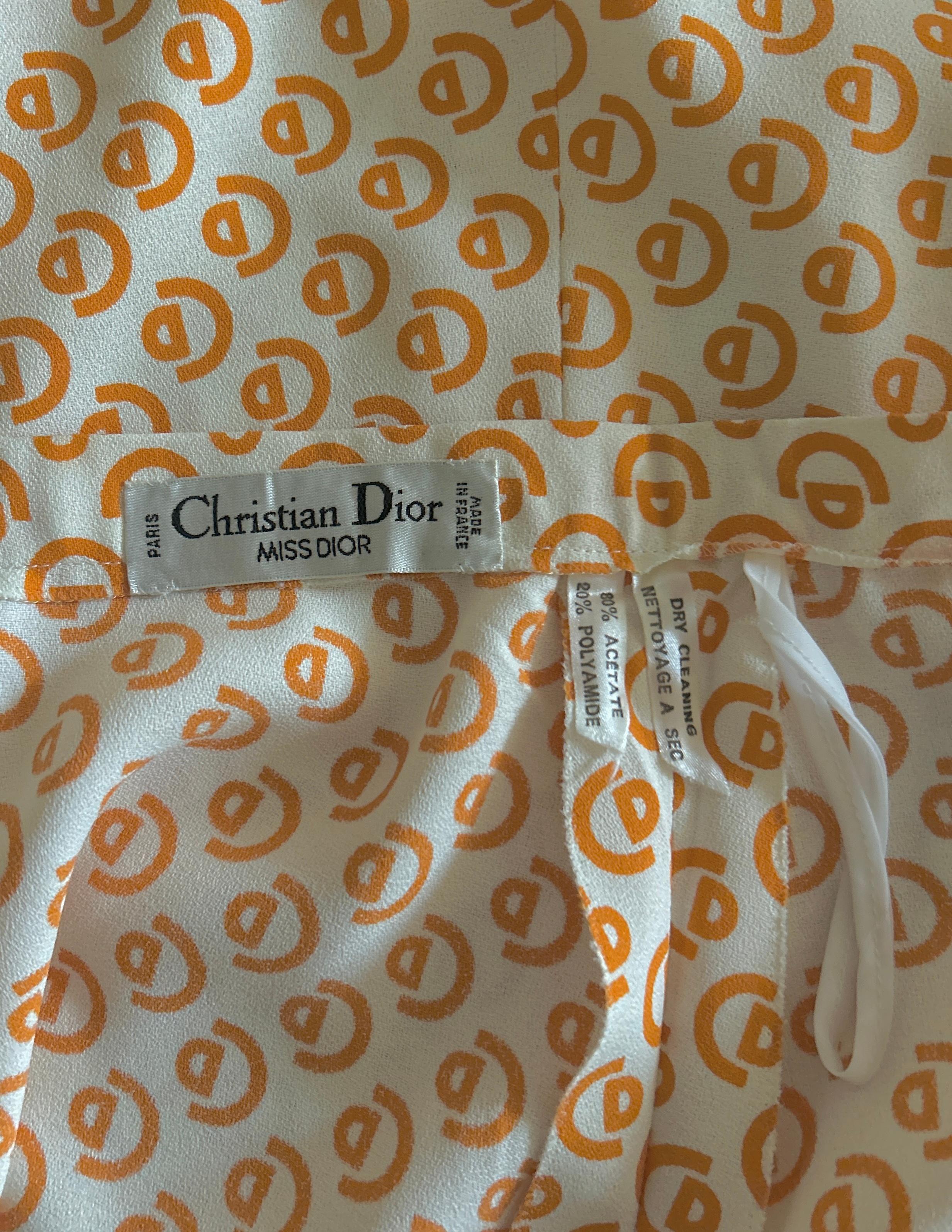 Gonna anni '70 Christian Dior Miss Dior CD Logo in arancione e bianco in vendita 1