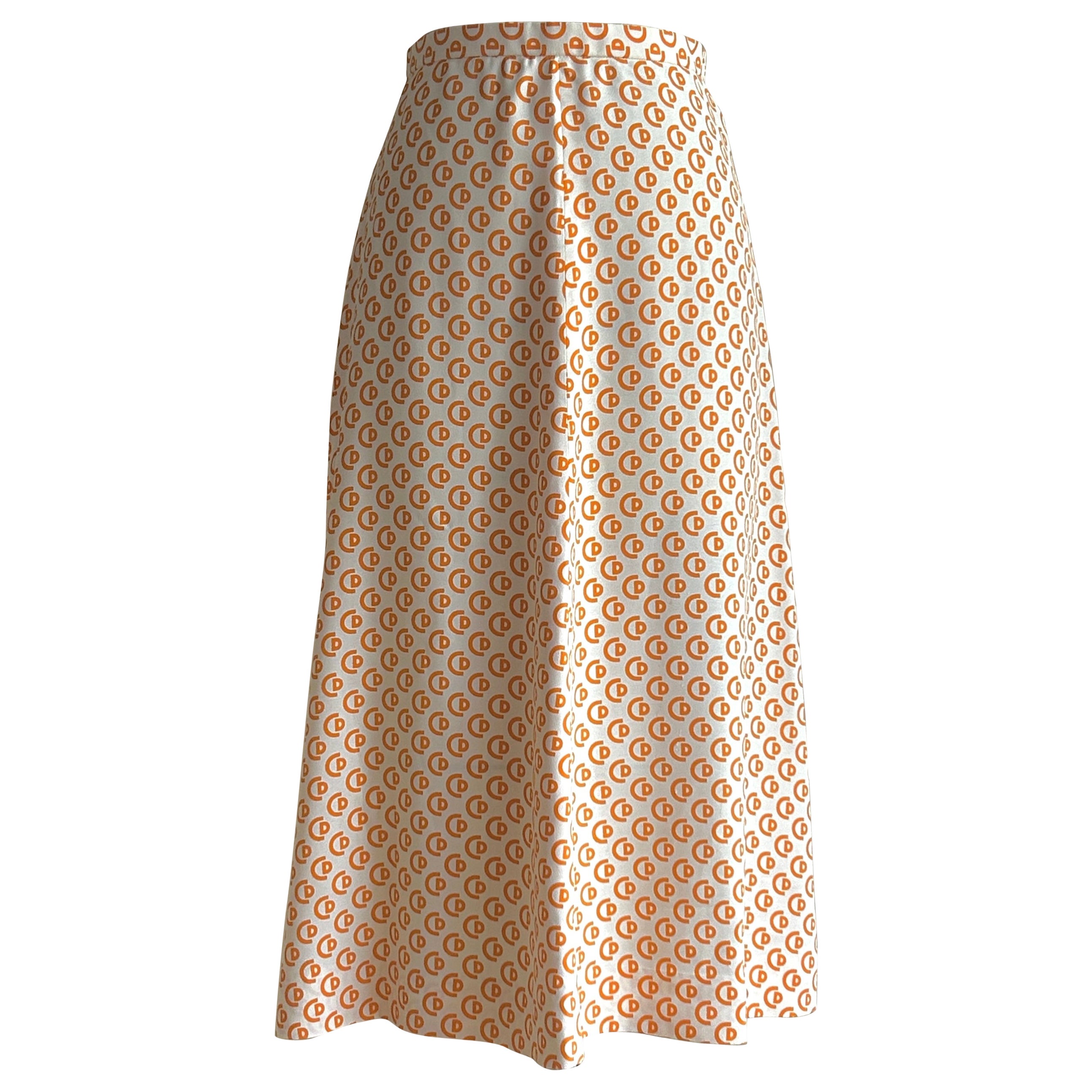 Gonna anni '70 Christian Dior Miss Dior CD Logo in arancione e bianco in vendita