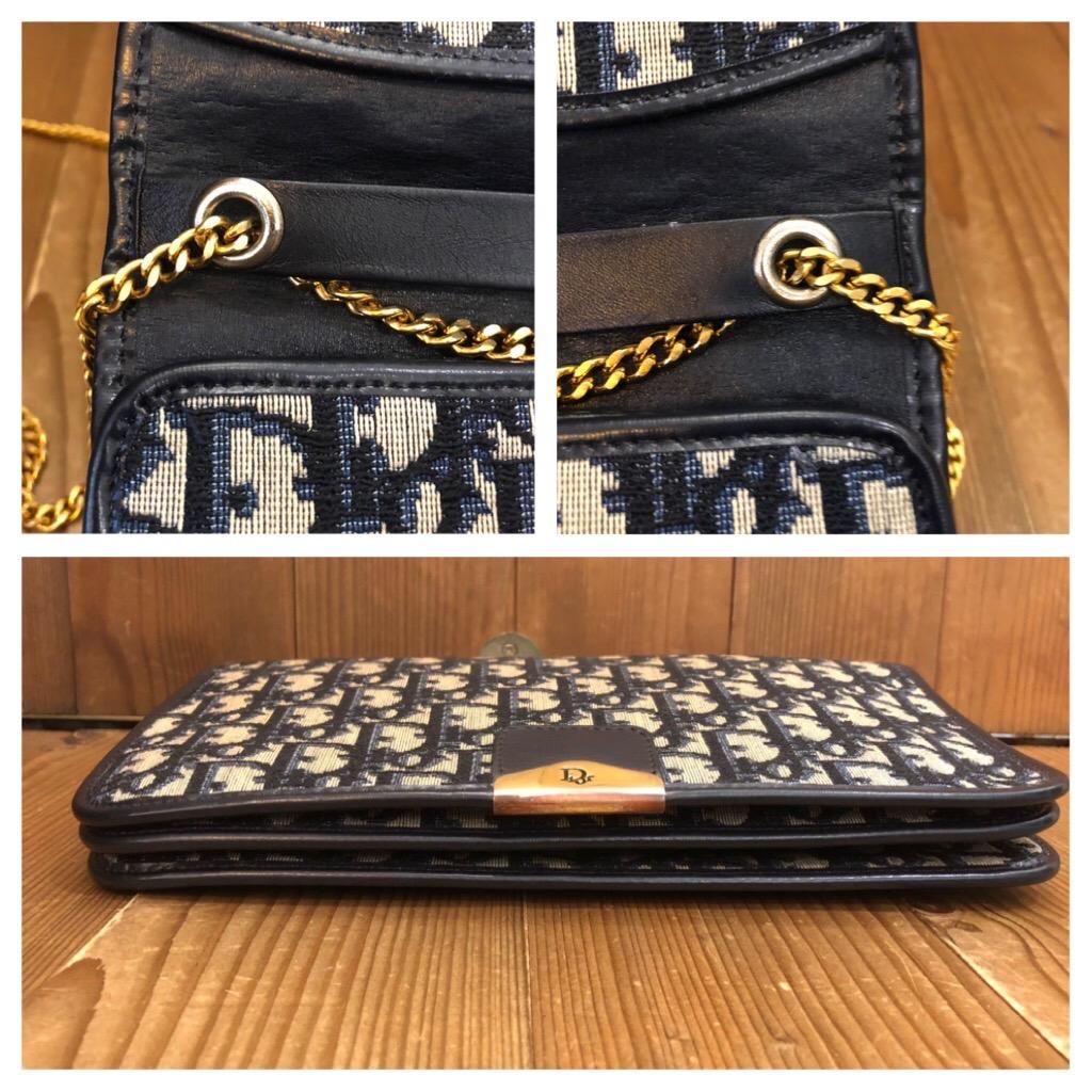 Vintage CHRISTIAN DIOR Navy Trotter Jacquard Chain Shoulder Bag In Good Condition In Bangkok, TH