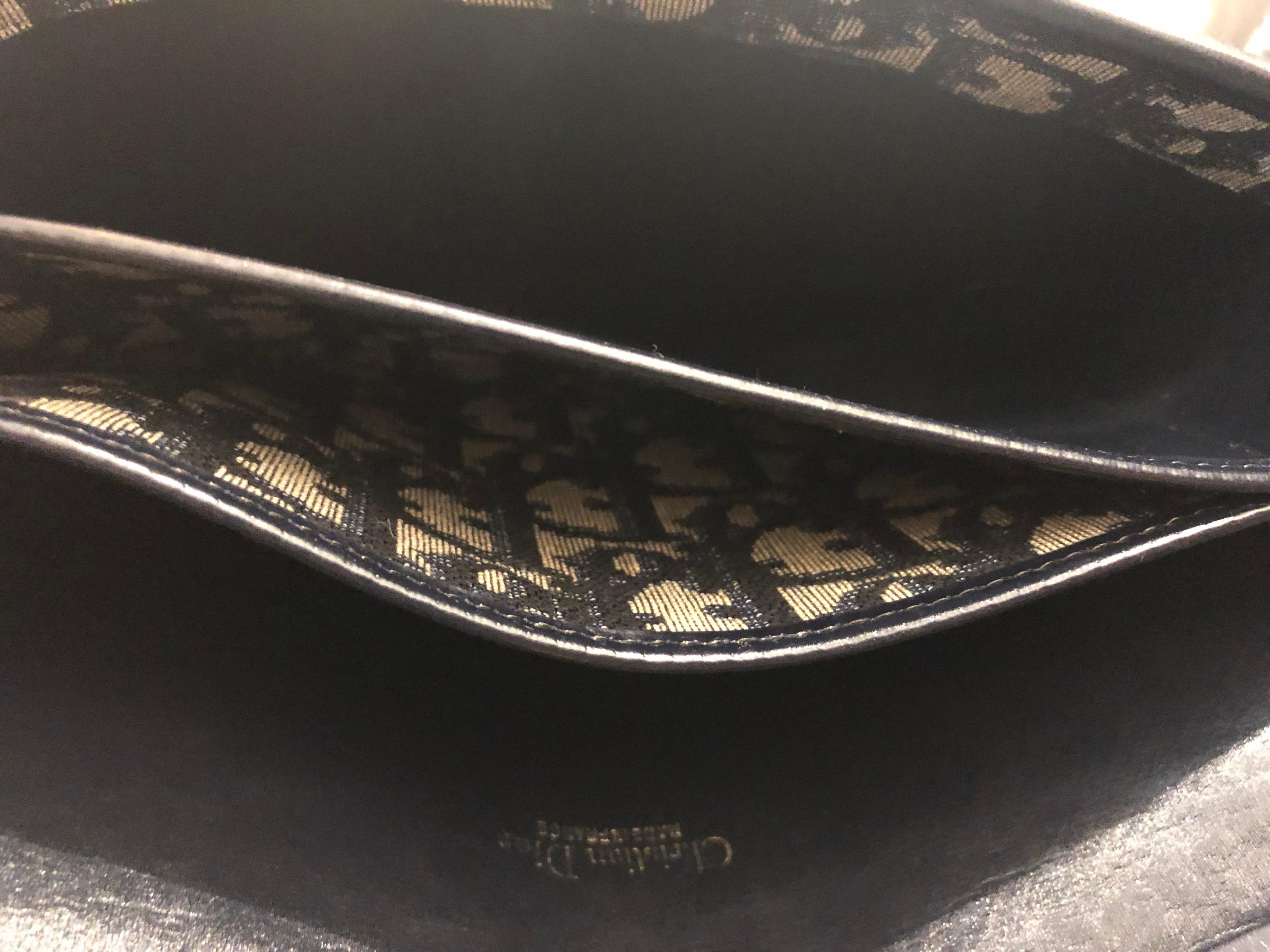 Women's Vintage CHRISTIAN DIOR Navy Trotter Jacquard Chain Shoulder Bag