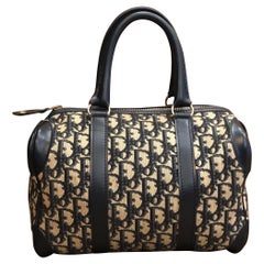 1970er CHRISTIAN DIOR Navy Trotter Jacquard Boston Bag 25 Small