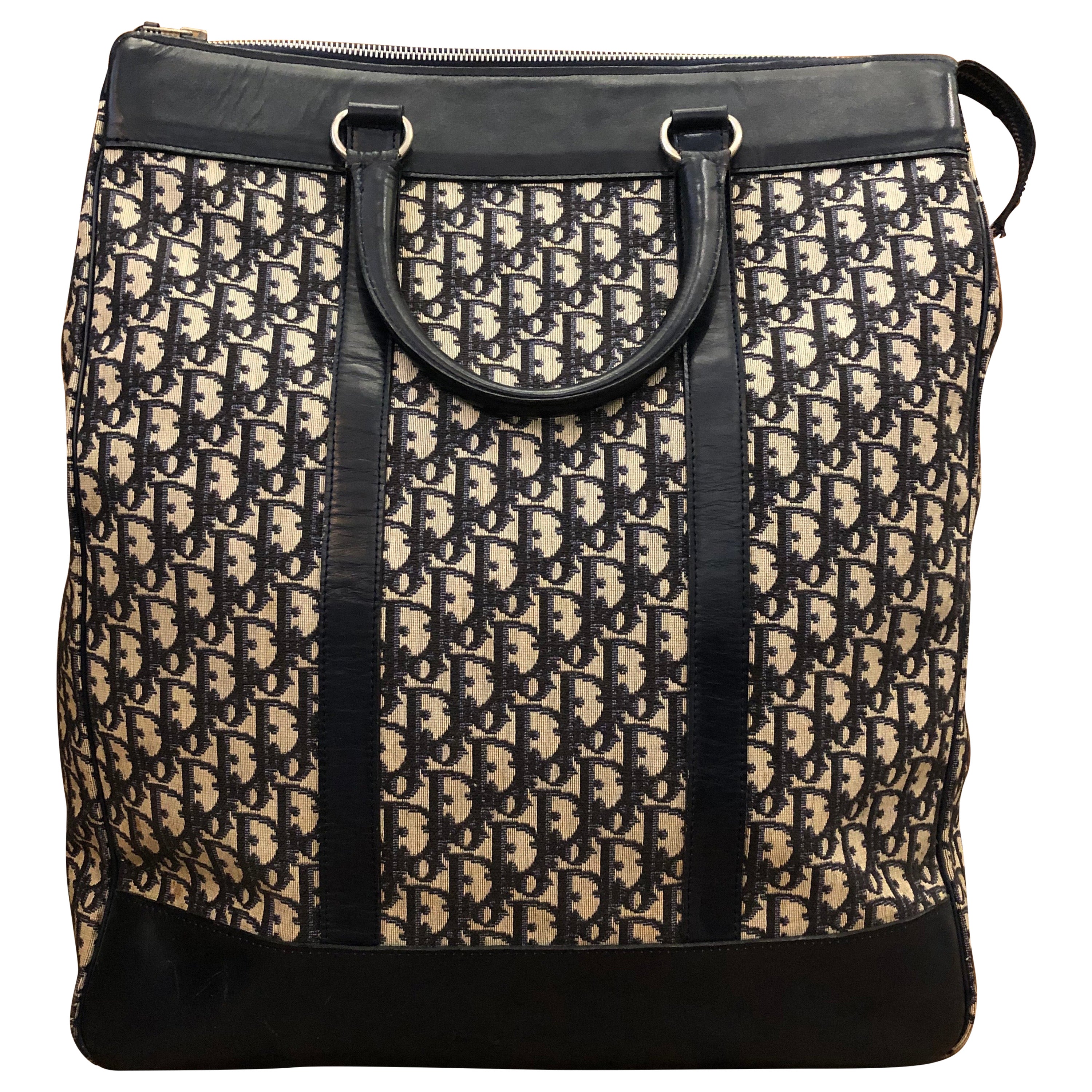 1970s CHRISTIAN DIOR Navy Trotter Jacquard Boston Bag 40