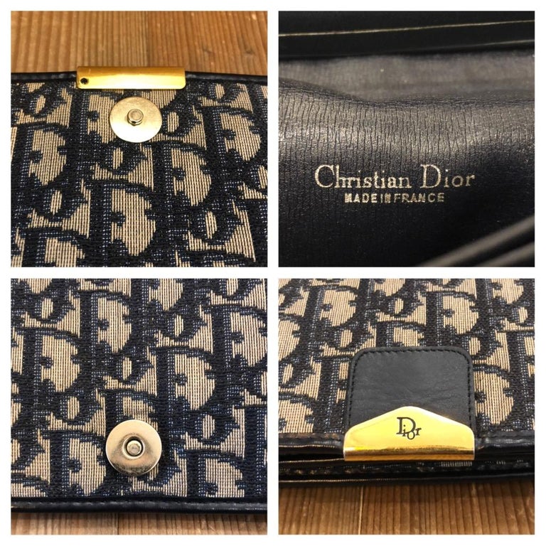 Christian Dior Logo Trotter Oblique Round Jacquard Shoulder bag Navy  Vintage Old bpd7zc