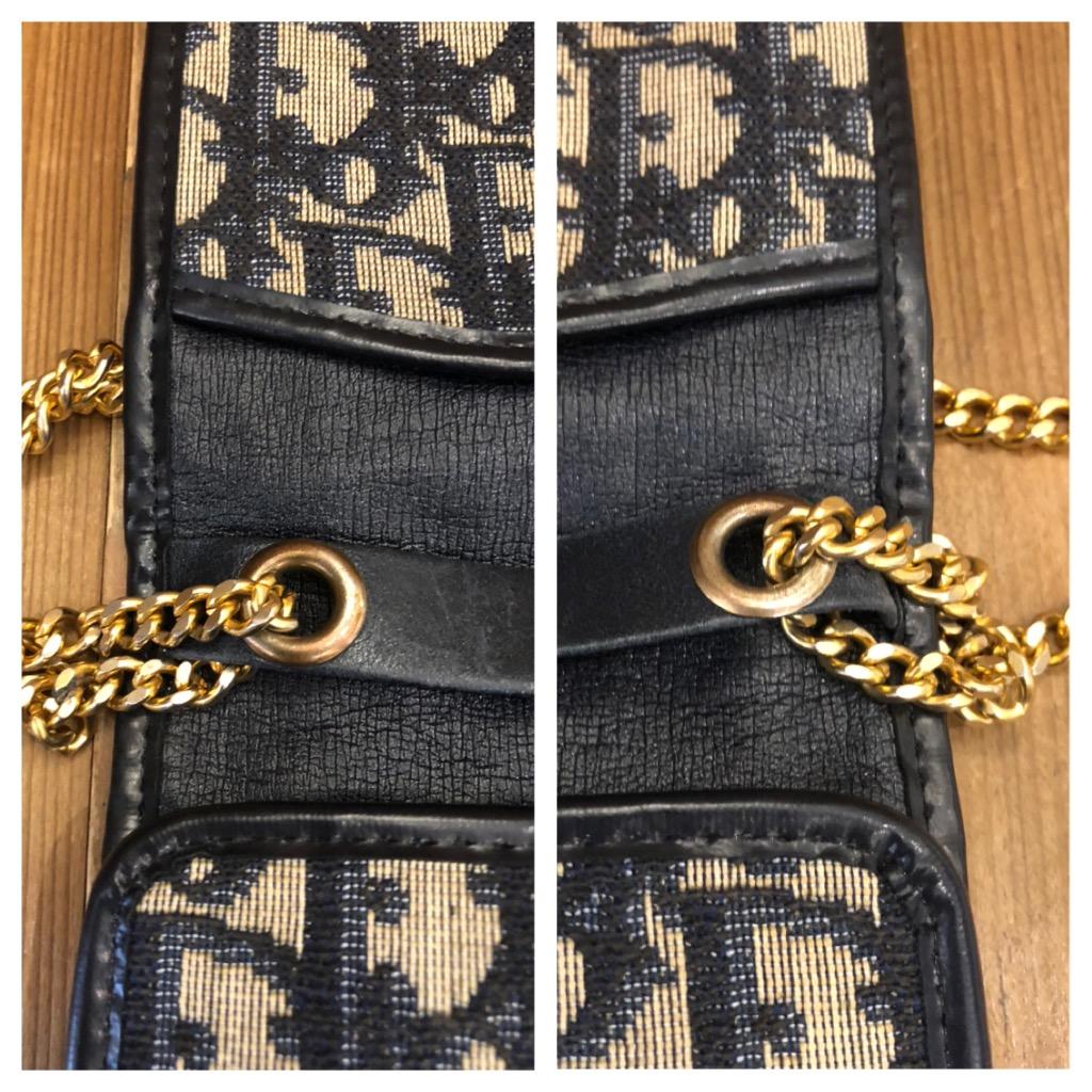 Women's 1970s CHRISTIAN DIOR Navy Trotter Jacquard Chain Shoulder Bag