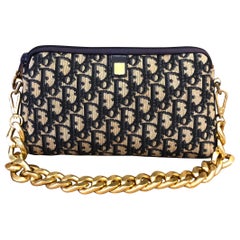 1970s CHRISTIAN DIOR Navy Trotter Jacquard Clutch Bag (Modified)