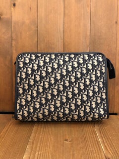 1970s CHRISTIAN DIOR Navy Trotter Jacquard Clutch Bag (Large)