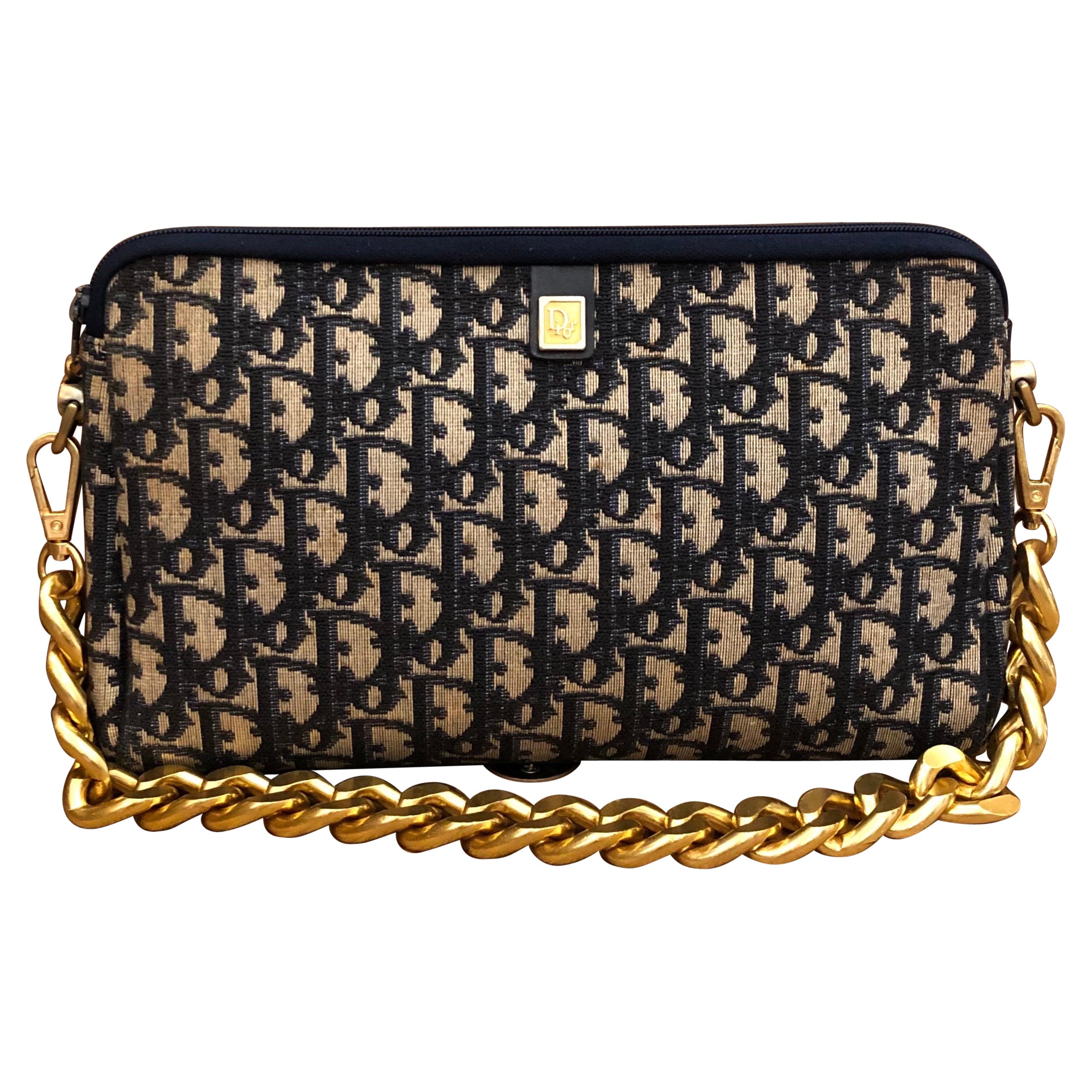 1970s CHRISTIAN DIOR Navy Trotter Jacquard Clutch Bag (Modified)