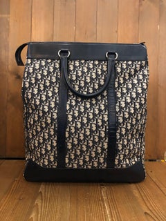 1970s CHRISTIAN DIOR Navy Trotter Jacquard Boston Bag 40