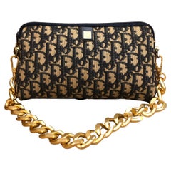 1970s CHRISTIAN DIOR Navy Trotter Jacquard Medium Clutch Bag (Altered)