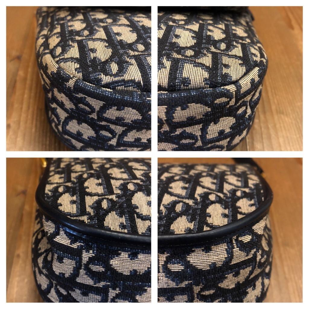 Black 1970s CHRISTIAN DIOR Navy Trotter Jacquard Shoulder Bag