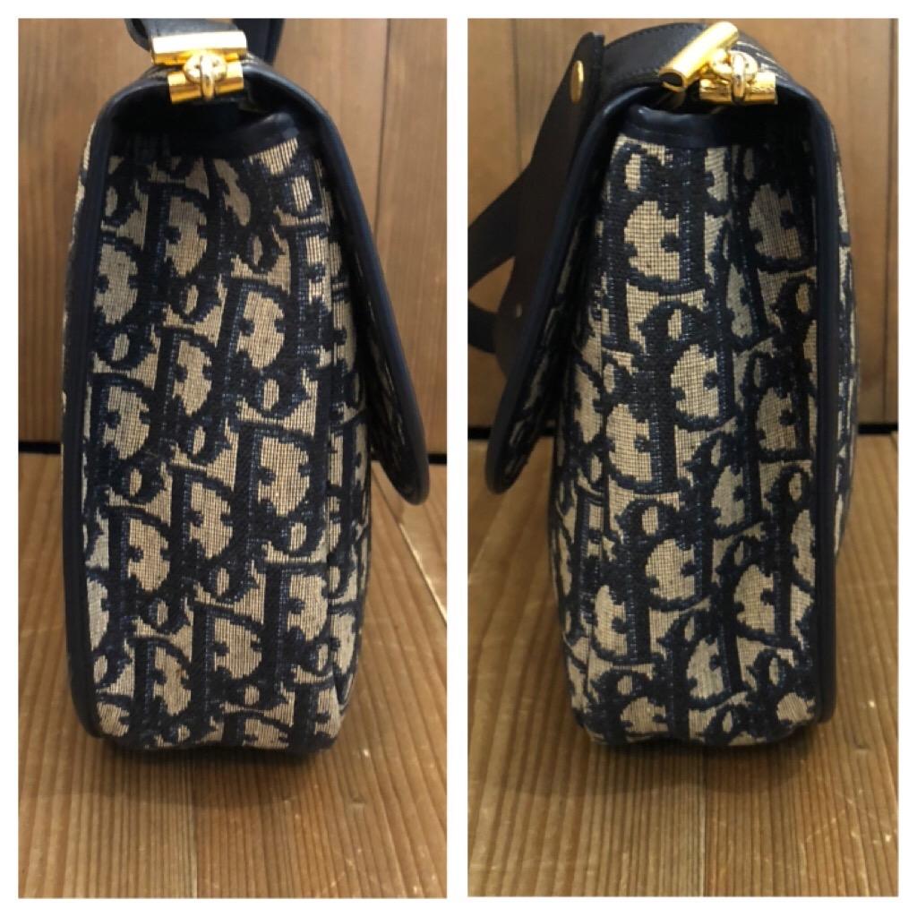 Women's or Men's 1970s CHRISTIAN DIOR Navy Trotter Jacquard Shoulder Bag