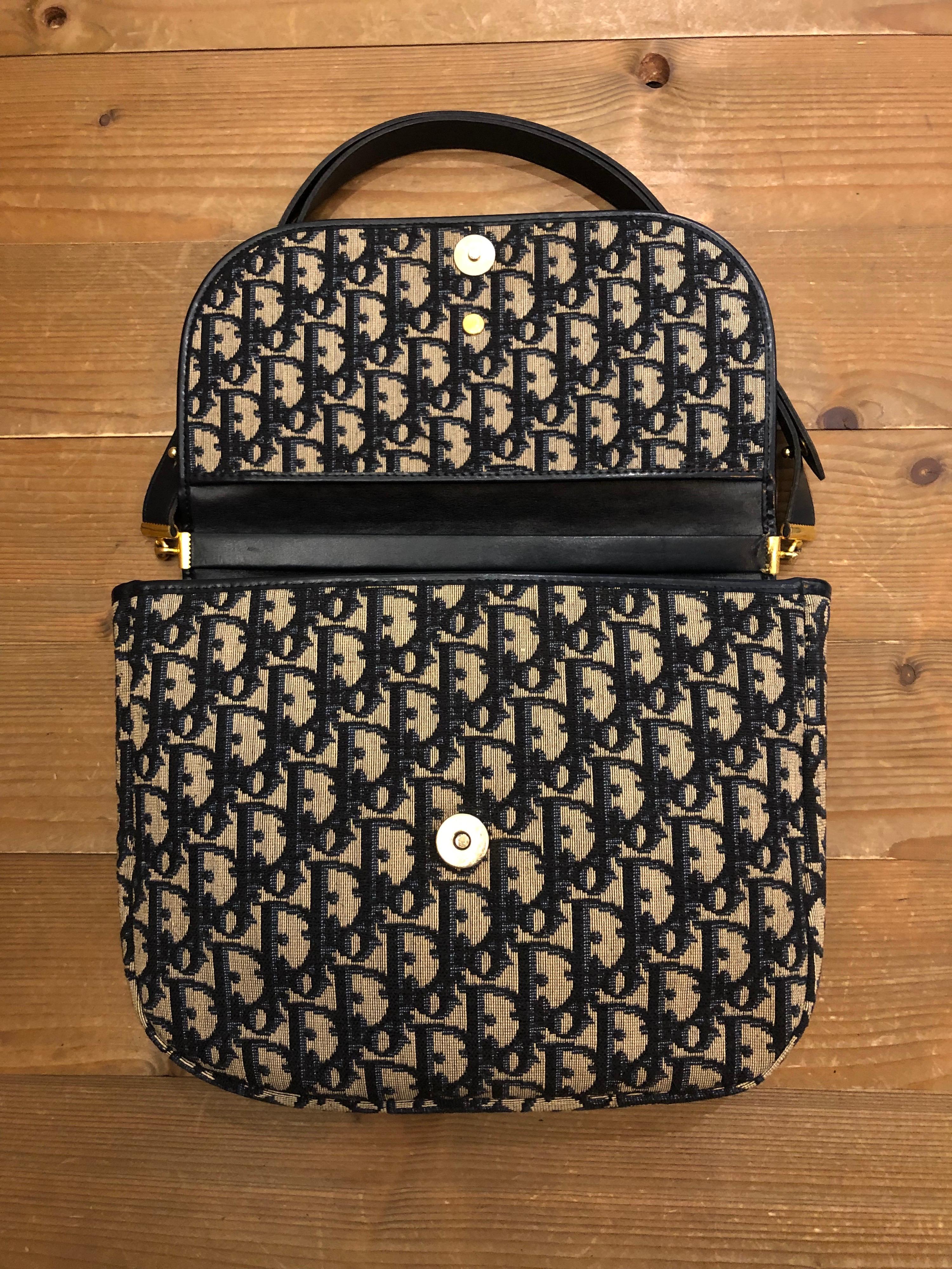 1970s CHRISTIAN DIOR Navy Trotter Jacquard Shoulder Bag 1