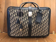 1970s CHRISTIAN DIOR Navy Trotter Jacquard Soft-sided Suitcase Size 50