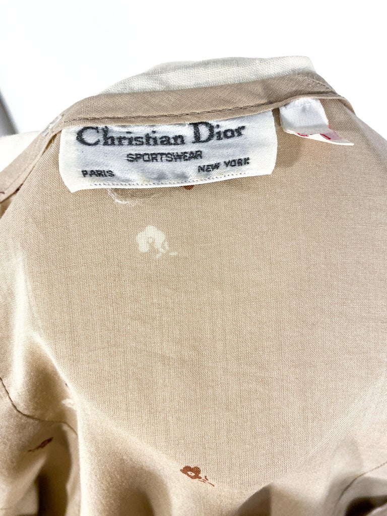 1970s Christian Dior Printed Cotton Blouse For Sale at 1stDibs
