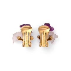 1970s Christian Dior Purple and Clear Floral Earrings