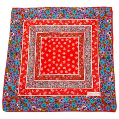 1970s Christian Dior Red and Blue Cotton Chintz Scarf