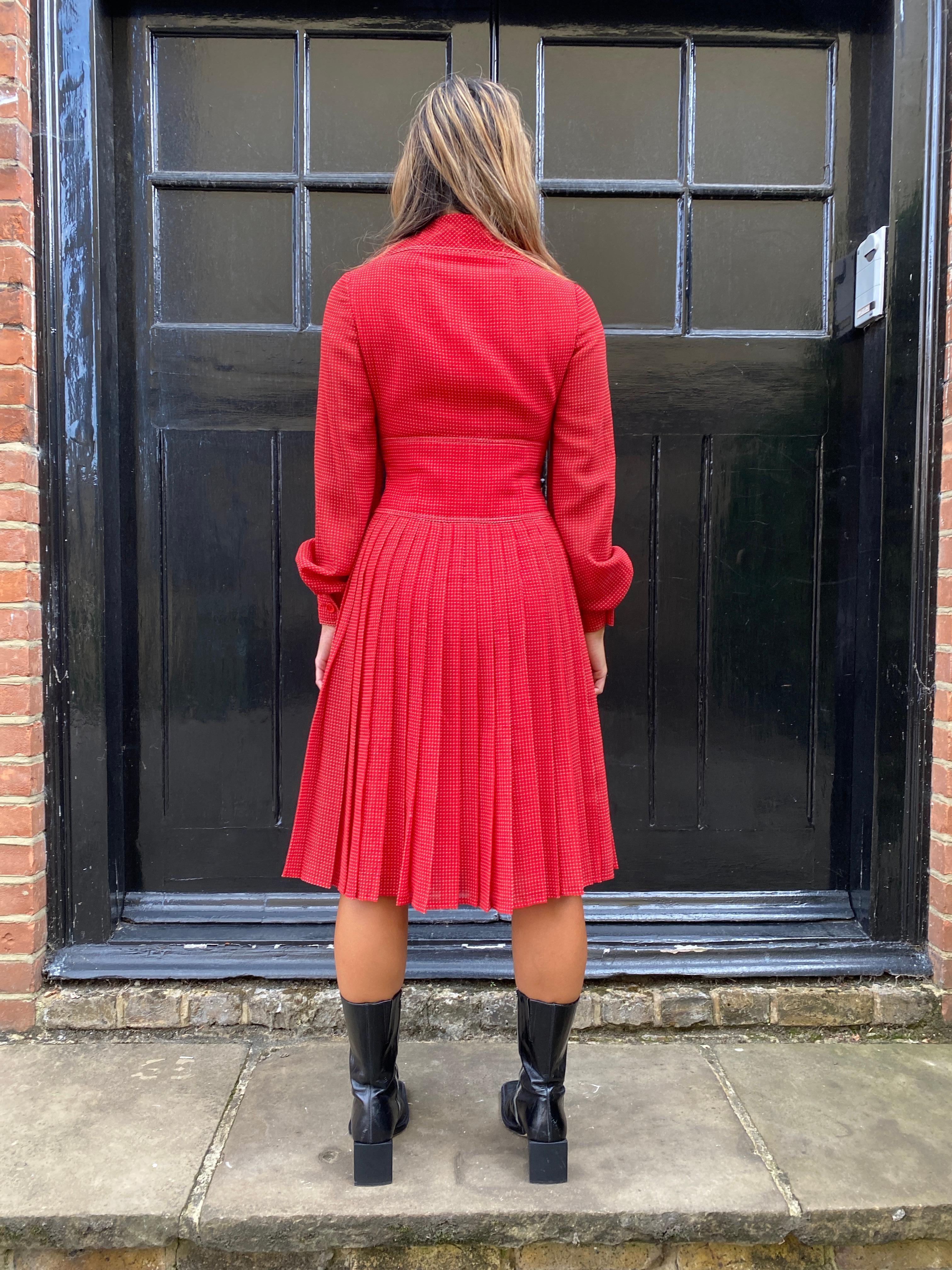 1970s Christian Dior Red Checked Dress For Sale 6