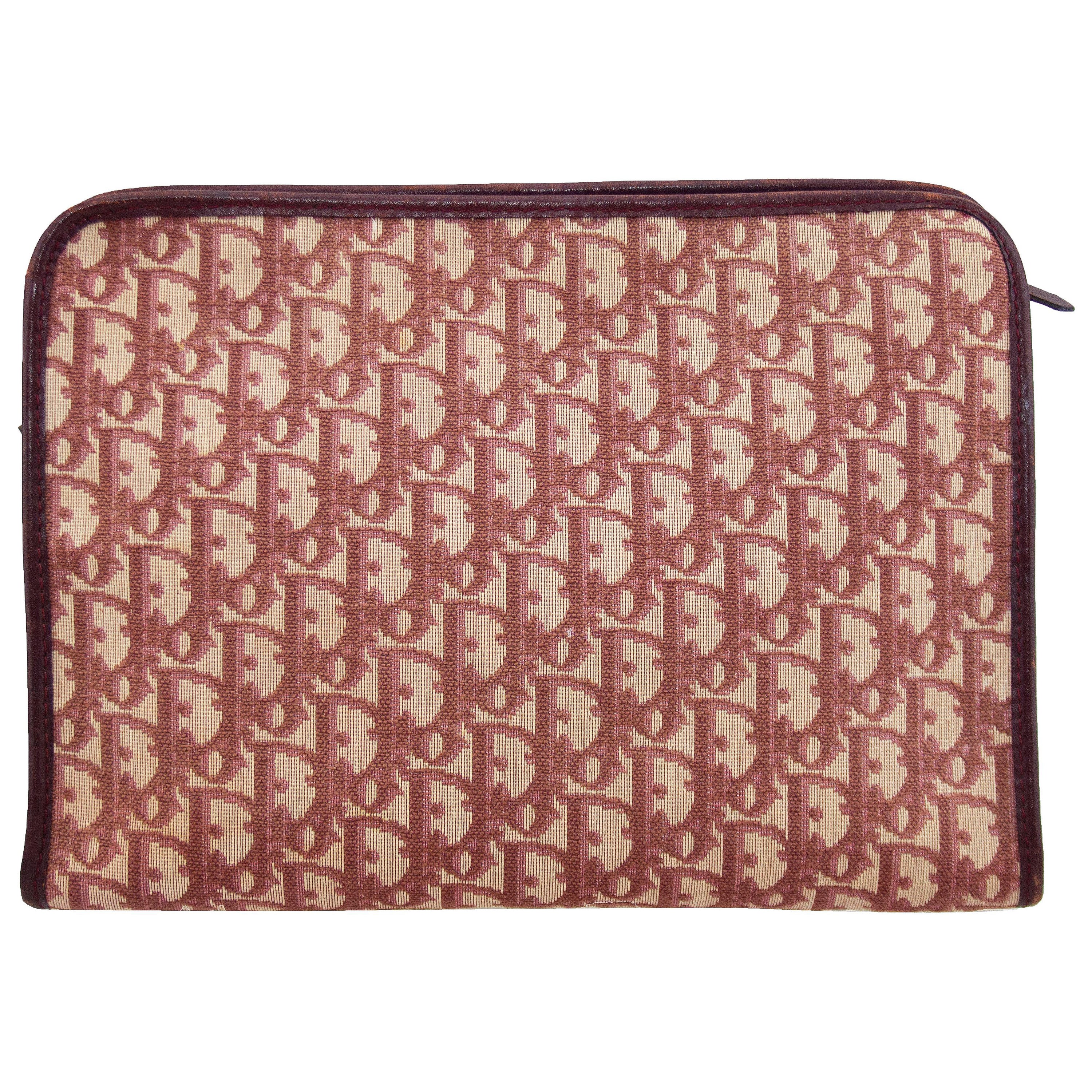 1970s Christian Dior Red Monogram Canvas Cosmetic Bag/Clutch