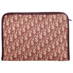 Vintage 1970s Christian Dior Red Monogram Canvas Cosmetic Bag/Clutch
