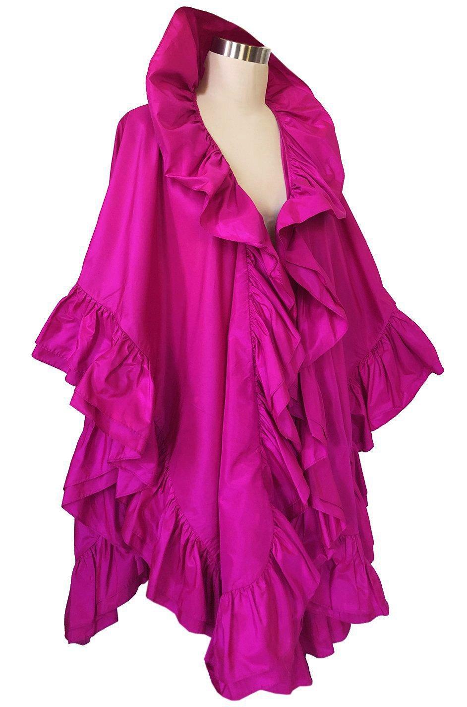 Women's 1970s Christian Dior Silk Pink Fuschia Ruffled Evening Cape or Shawl