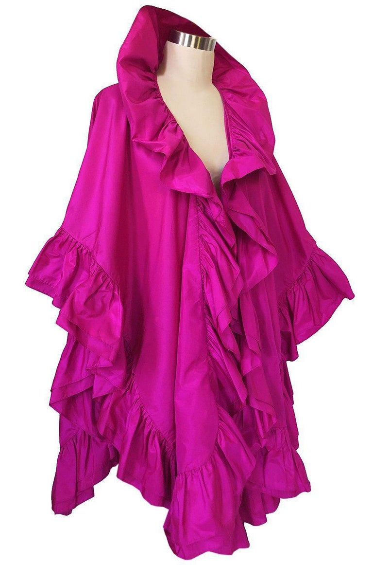 1970s Christian Dior Silk Pink Fuschia Ruffled Evening Cape or Shawl at ...