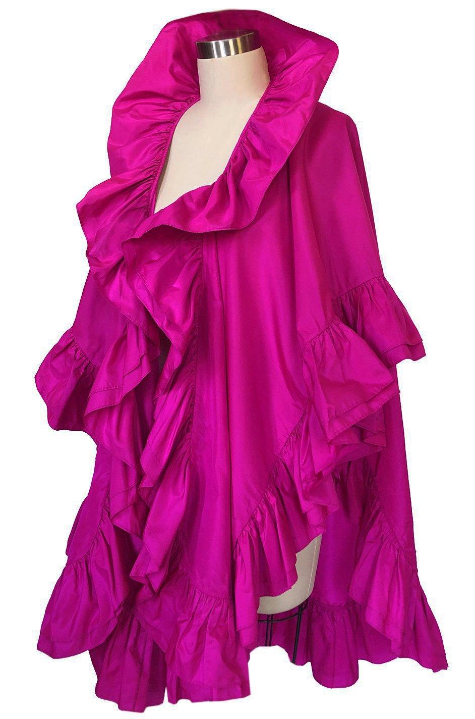 1970s Christian Dior Silk Pink Fuschia Ruffled Evening Cape or Shawl 1